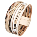 Bracciale multistrato in pelle con stampa leopardata, chiusura magnetica e perla - Bracciale Perla Stella Leopardato Beige