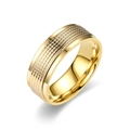 Polished gold titanium steel wide band ring with elegant brick wall textured engraving - US 6 / Gold