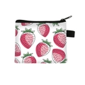 Cute strawberry pattern coin purse with white fabric and black zipper for storage - Cute Pink Strawberry