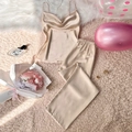 Champagnerfarbenes Seiden-Pyjama-Set mit V-Ausschnitt-Top und langer Hose für Damen - S / Khaki