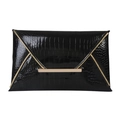 Zwarte enveloppe clutch met krokodillenpatroon en elegante goudmetalen rand - Zwart