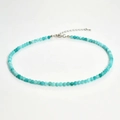 4MM natural blue stone beaded necklace with adjustable silver lobster clasp closure - Blue Stone