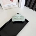 Minimalist square plush hair claw clip in light green color for women hair accessories - Medium Green (approx. 10cm)