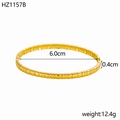 Detail view of 18K gold plated stainless steel cuff bracelet with size and weight specs - Inner Diameter 6.0cm Width 0.4cm / Gold (Segmented Texture)