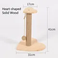 Solid wood heart-shaped sisal cat scratching post with hanging toy ball, height 41cm - Solid Wood Heart Shape
