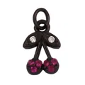 Gold-filled cherry pendant with rose red crystals and green leaf stones on black metal - Cherry / Black