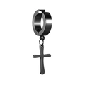 Detail shot of a black stainless steel hoop earring featuring a polished cross pendant - Style 11