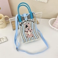 Detailed knit shoulder bag featuring blue handles and a cute cartoon rabbit design - 6-Blue and White Rabbit-Bean Bunny