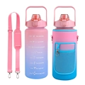 Pink and blue gradient water bottle with matching SBR sleeve and shoulder strap - Tiffany Blue