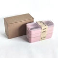 Three-layer pink wheat straw bento box with 900ml capacity and eco-friendly packaging - 900ml Wheat Straw 3-Layer Lunch Box + Paper Box (Pink)