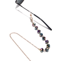 Detail of 10mm flat crystal beads on a golden chain with rubber loops for glasses - Multicolor