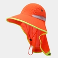 Macro view of high-visibility orange neck flap hat with breathable mesh and reflective trim - One Size / Style D Fluorescent Orange