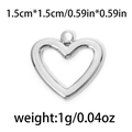 Silver hollow heart-shaped stainless steel pendant with 1.5cm by 1.5cm dimensions - TP0762-Silver-1.5x1.5cm