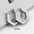 Polished silver 16mm hexagonal stainless steel ear buckle with minimalist geometric design - Hexagon 16mm Steel Color
