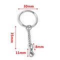 Kit porte-clés DIY en acier argenté avec anneau 30mm et fermoir mousqueton robuste - Anneau Rond 30mm + Chaîne Simple + Fermoir Mousqueton