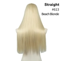 Detailed back view of long straight #613 Beach Blonde synthetic hair extension - 24 inch / Beach Blonde