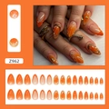 3D shell texture almond press-on nails in vibrant orange with pearl and gold accents - Bright Light Orange (Z962) / 30 Pcs/Box (With Glue)