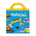 Reusable vehicle theme sticker book for kids with bright blue handle and various cars - Transport Style