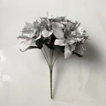 Artificial silver poinsettia bouquet with glitter accents for Christmas decoration - Silver