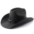Sombrero de vaquero occidental tejido negro con emblema de longhorn dorado y banda - M (56-58cm) / Todo Negro