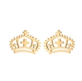 Elegant gold crown and cross stud earrings with high-polish stainless steel finish - Crown Cross / Gold