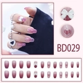 Pink purple gradient press-on nails with 3D bows, pearls, and heart glitter accents - BD029 Pink Purple Gradient Bow Pearl Style