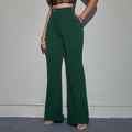 Women high waist wide leg satin trousers in deep green color with loose fit style - XS / Army Green
