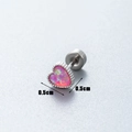 Pink opal heart screw-back cartilage stud earring in silver stainless steel finish - Rose Red Heart (A083-7#OP42) / Single Piece
