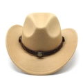 Camel felt western cowboy hat with leather band and metal sun emblem detail - Brown Leather Belt Decoration / Beige