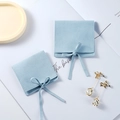 Microfiber jewelry pouch in light blue with elegant bow tie closure for earrings - Microfiber Ribbon Style / 7*7cm / Light Blue