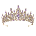Lussuosa corona da sposa dorata con cristalli viola a goccia e strass bianchi - Base Oro Strass Viola