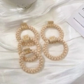 5-piece set of beige knitted elastic hair ties with cute bear leather patch details - Plush With Bear Tag / Beige Plush Bear