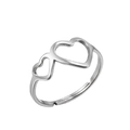 Adjustable vintage silver steel ring with geometric double heart design for women - Double Heart Silver