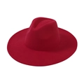 Elegant solid dark red wide brim wool fedora hat in a classic vintage British jazz style - One Size / Red