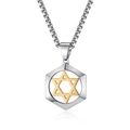 Silver hexagonal pendant with golden Star of David and box chain in steel finish - Without Chain / Silver Gold Pendant