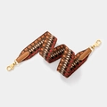Woven geometric bag strap with orange and brown patterns and golden metal clasps - L70cm W3.8cm / Brown Strap Gold Buckle