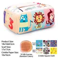Educational baby tissue box toy with colorful scarves and crinkle dinosaur papers - Cartoon Animals (10 Scarves + 3 Crinkle Papers)