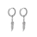 Punk style stainless steel hoop earrings with silver feather pendants for men and women - Style 9 Silver Single