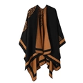 Double-sided reversible shawl with black leopard print and brown geometric stripes - British Black Orange