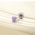 Sparkling purple round-cut zircon earring with silver four-prong setting for cartilage piercing - 4mm Zircon/Flat Disc Backing / Peach Pink & Blue (Single Piece)