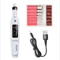 Portable white electric nail drill kit with metal bits and USB power cable set - USB / White