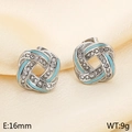 Silver geometric earrings with light blue enamel and white crystals, 16mm size - Style G Steel Color (KE115088-K)