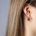 Minimalist silver star hoop earrings with hollow geometric design for daily wear - Silver