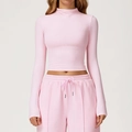 Slim fit light pink long sleeve yoga top and matching drawstring jogger set - L / Sakura Pink