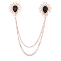 Rose gold vintage collar chain with black water drop gemstones and tassel fringe style - Gold Base Black Rhinestone