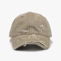 Gorra de béisbol caqui desgastada con bordado Black Palm y detalles rotos vintage - Ajustable / Caqui