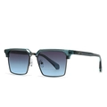 Modern square semi-rimless sunglasses with teal gradient lenses and black metal frames - Blue Frame Grey Blue