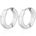 Minimalist silver hexagonal hoop earrings with polished metal finish and hinge closure - Octagon / Silver
