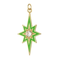 Detail view of a gold octagonal star pendant with green enamel and a central crystal - Green Gold Octagram Star Pendant-14