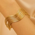 Elegant gold layered wave open bangle bracelet with a minimalist multi-strand design - Multi-Layer Wave Lines (G-226)